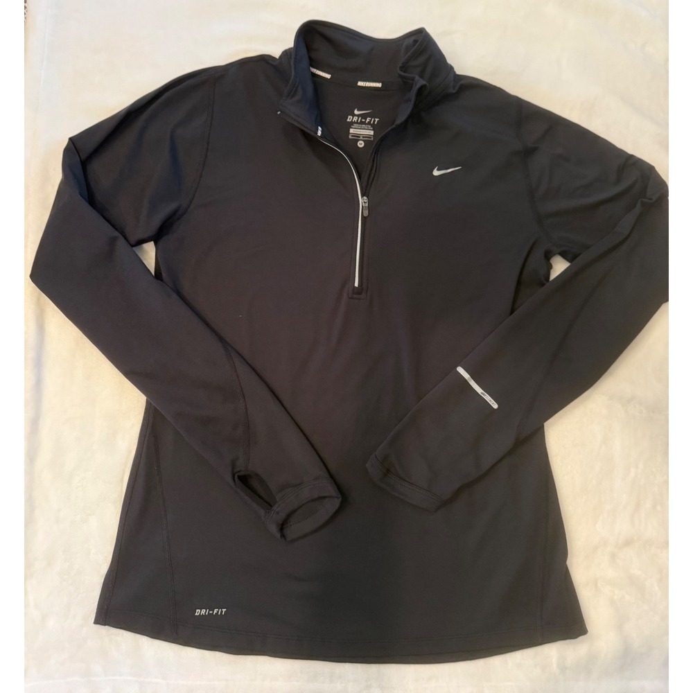 Nike Running Element Dri-FIT Half Zip Pullover Black Thumbholes Womens Medium